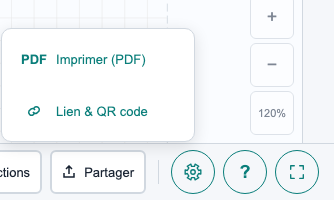 Menu Partager avec options PDF et Lien & QR code